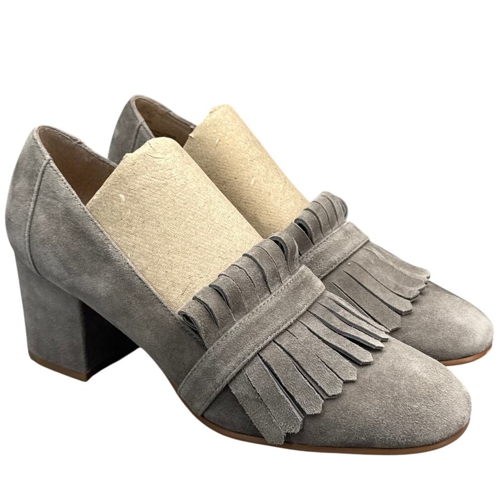 Steve Madden Kate Y2k Grey Suede Fringe Block Heel Dress Loafer Women 8